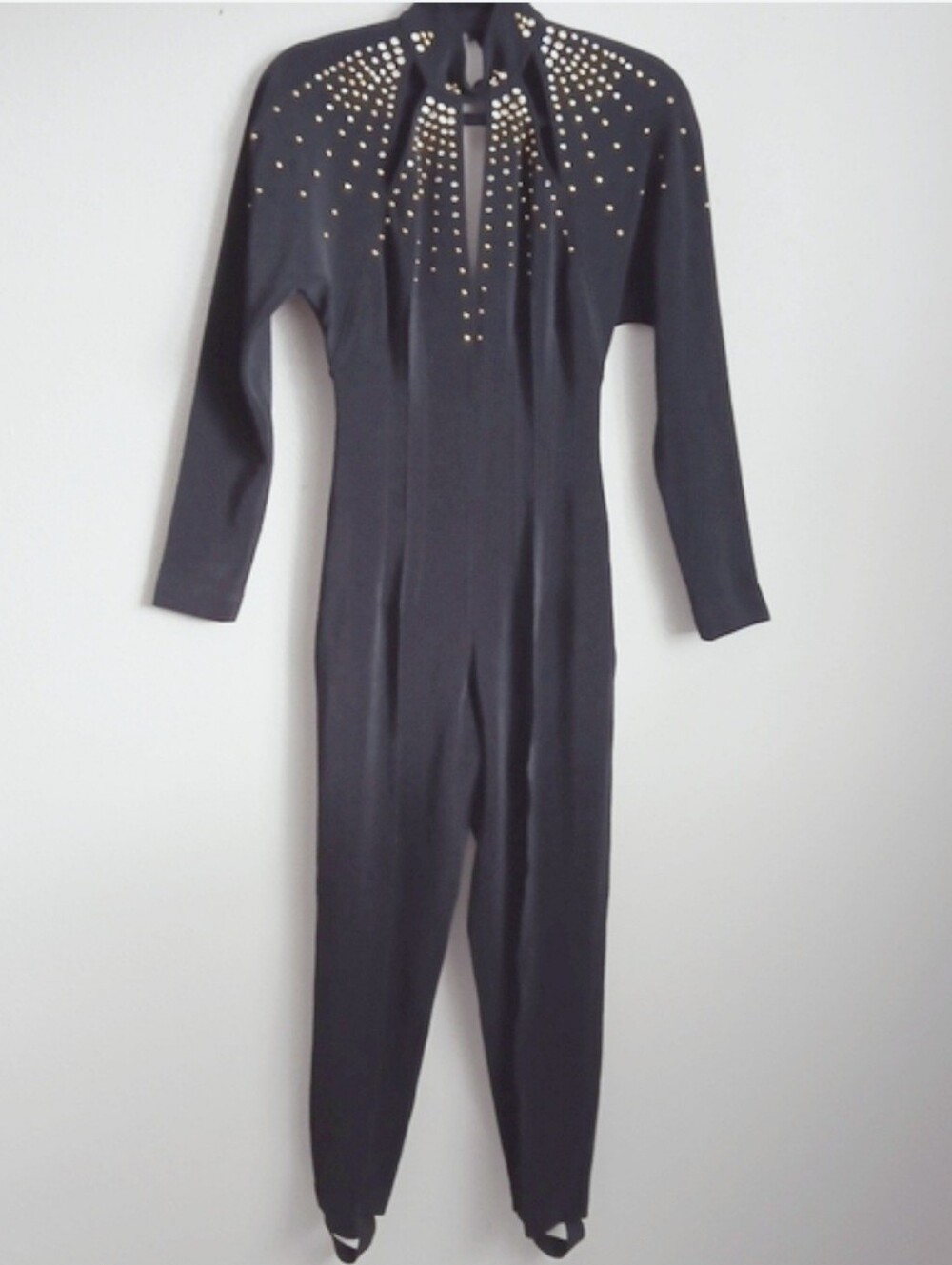 Vintage J Harris Black Studded Jumpsuit   With Stirrups Disco Party